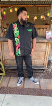 Load image into Gallery viewer, Don Muerto Bowling Shirt in Black with Tropical Leaves