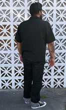 Load image into Gallery viewer, Don Muerto Bowling Shirt in Black with Tropical Leaves