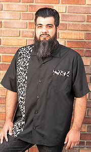Don Muerto Bowling Shirt in Black with Leopard Print