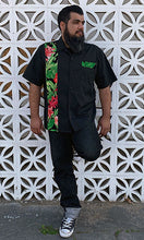 Load image into Gallery viewer, Don Muerto Bowling Shirt in Black with Tropical Leaves