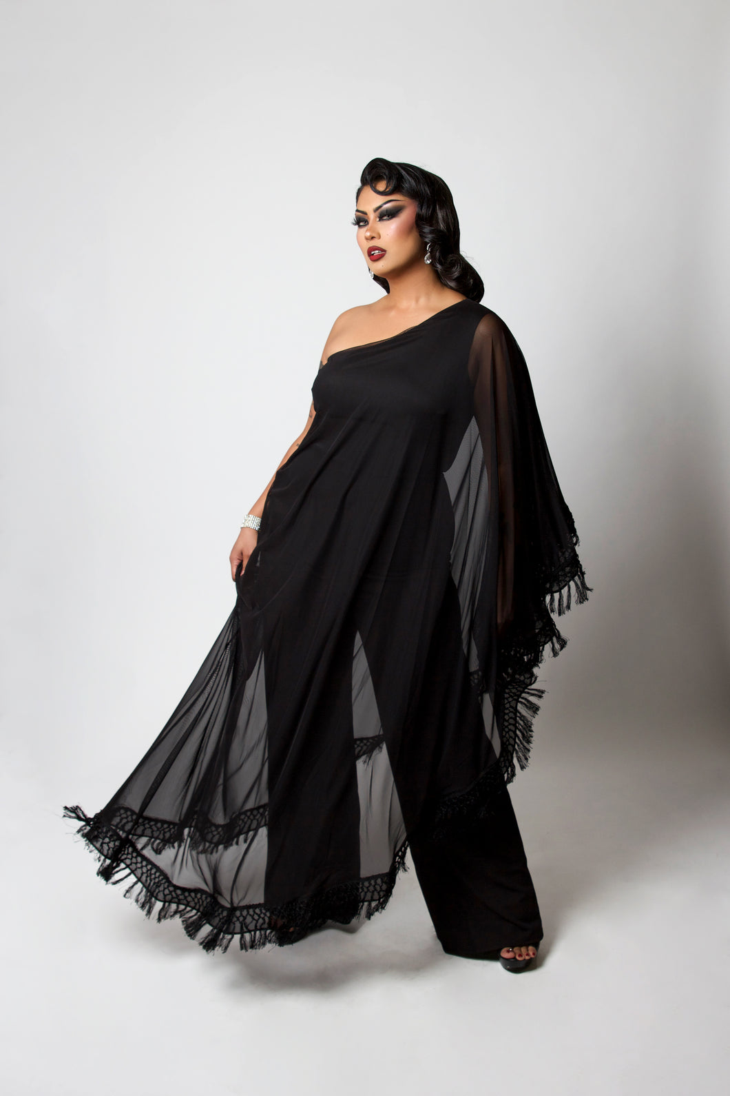 The Glamorous Black Fringe Caftan Jumpsuit