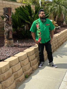 Don Muerto Bowling Shirt in Green with Tropical Leaves