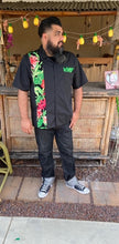 Load image into Gallery viewer, Don Muerto Bowling Shirt in Black with Tropical Leaves
