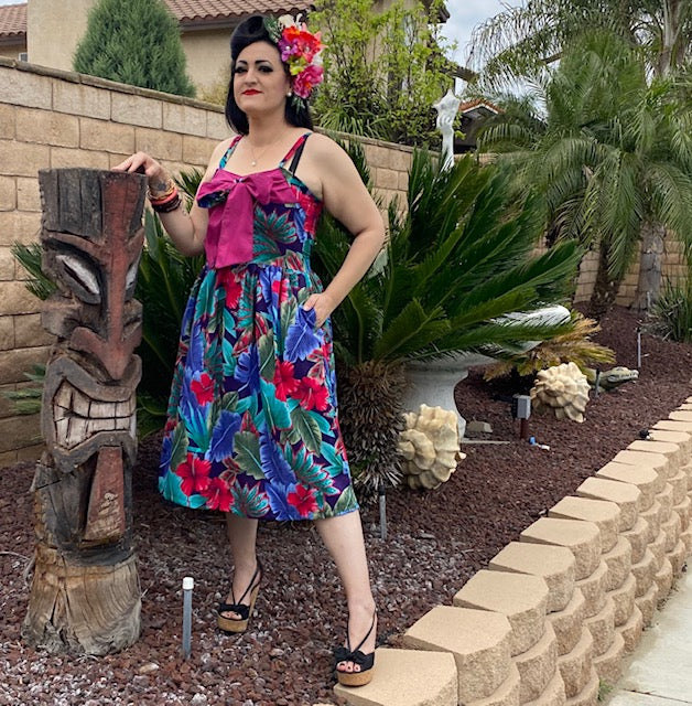 Katharina Dress- Hawaiian Print with Magenta Pink Katharina Dress- Hawaiian Print with Magenta Pink