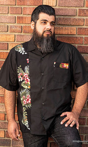 Don Muerto Bowling Shirt in Black with Tiki Print