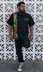 Don Muerto Bowling Shirt in Black with Tropical Leaves