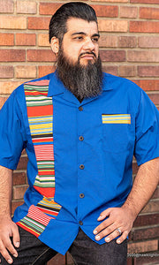 Don Muerto Bowling Shirt in Blue with Serape Print