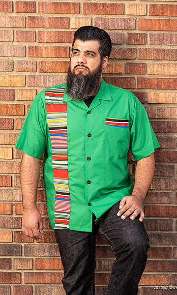 Don Muerto Bowling Shirt in Green with Serape Print