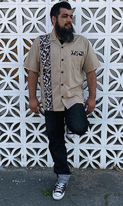 Don Muerto Bowling Shirt in Khaki with Leopard Print
