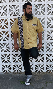 Don Muerto Bowling Shirt in Tan with Leopard Print